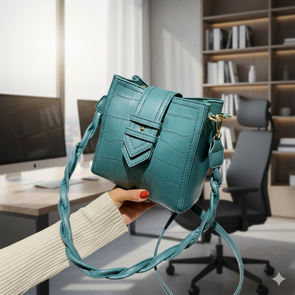 Alligator Embossed Vegan Leather Bucket Bag with Braided Strap - Travel Crossbody & Shoulder Purse"