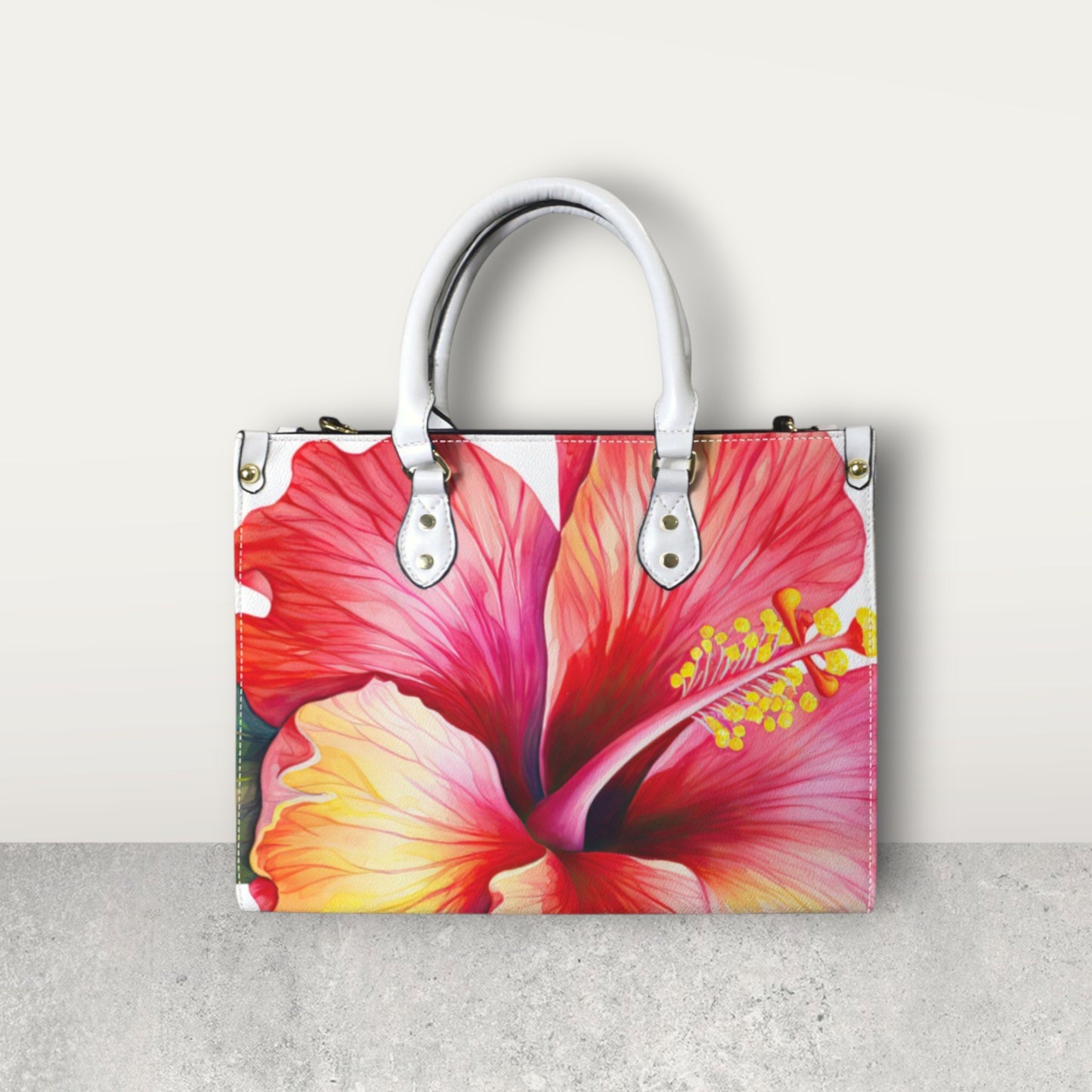 "Radiant Hibiscus" Artistic Floral Premium Vegan Leather Handbag