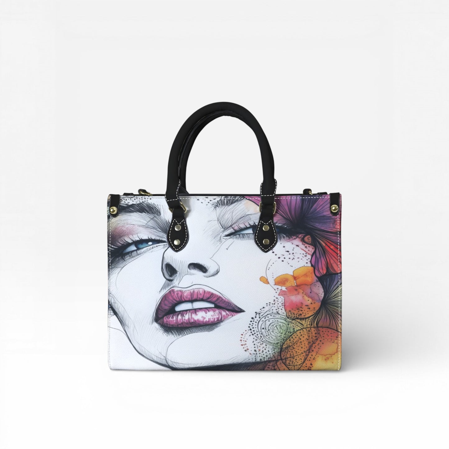 "Enigmatic Muse" Artistic Portrait Premium Vegan Leather Handbag