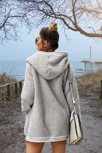 Hooded woolen long coat