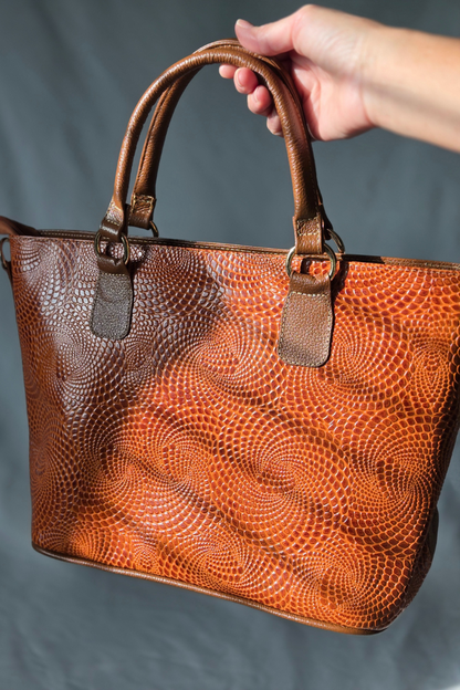 Swirl embossed Genuine Leather Tote