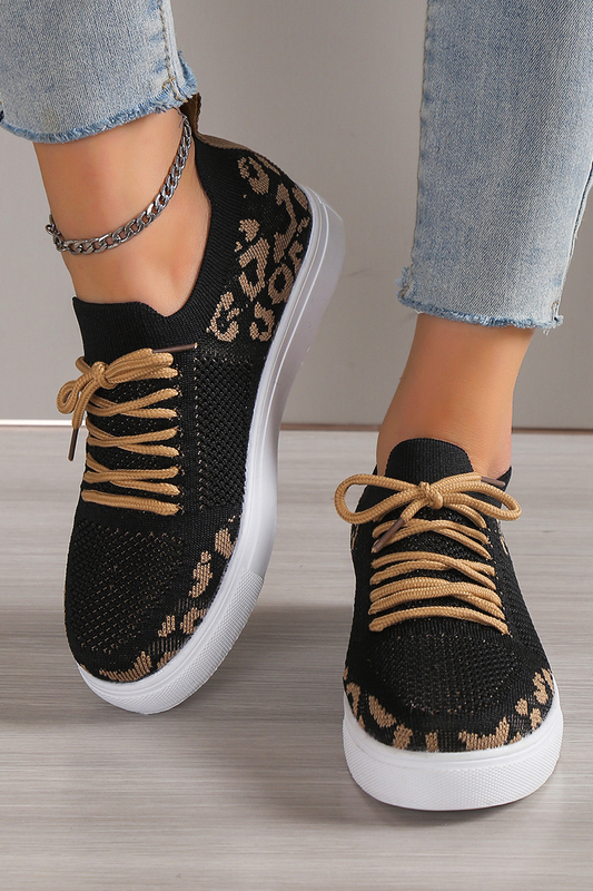 Lace-Up Leopard Flat Sneakers