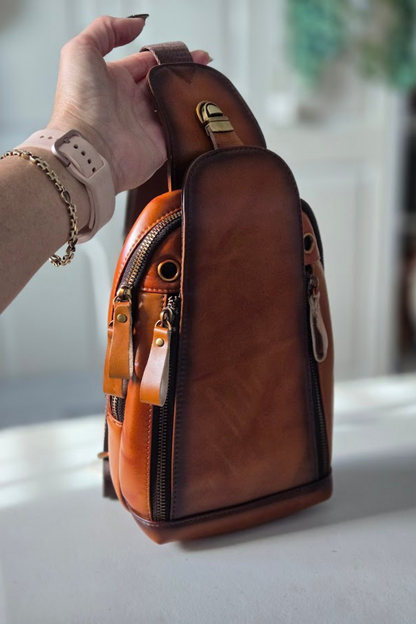 Leather One Shoulder Messenger Chest Bag