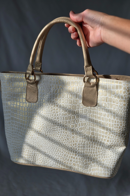 Swirl embossed Genuine Leather Tote