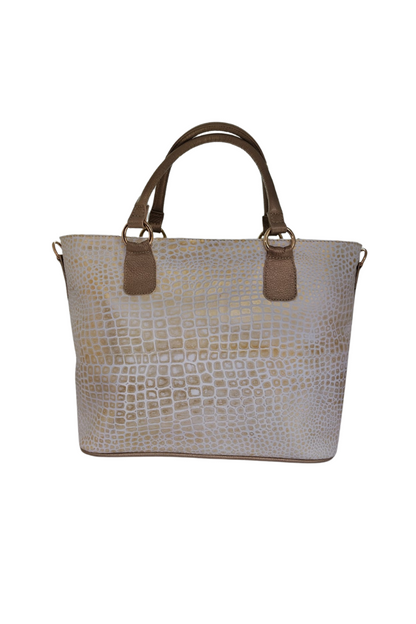 Swirl embossed Genuine Leather Tote