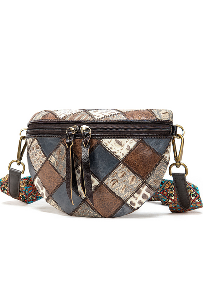 Artisan Patchwork Genuine Leather Waist Bag / Crossbody - Retro Chic