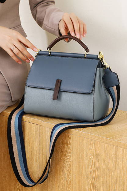 The "Azure Elegance" Leather Top Handle Satchel | Premium Two-Tone Crossbody Bag
