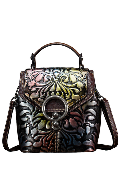 The "Artisan Bloom" Embossed Leather Convertible Bag | Floral Backpack & Shoulder Tote
