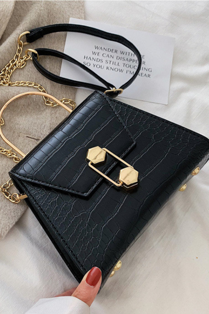 The "Hexagon Luxe" Vegan Croc-Embossed Mini Bag | Evening Clutch & Crossbody