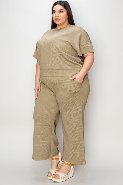 Double Take Texture Short Sleeve Top and Pants Set