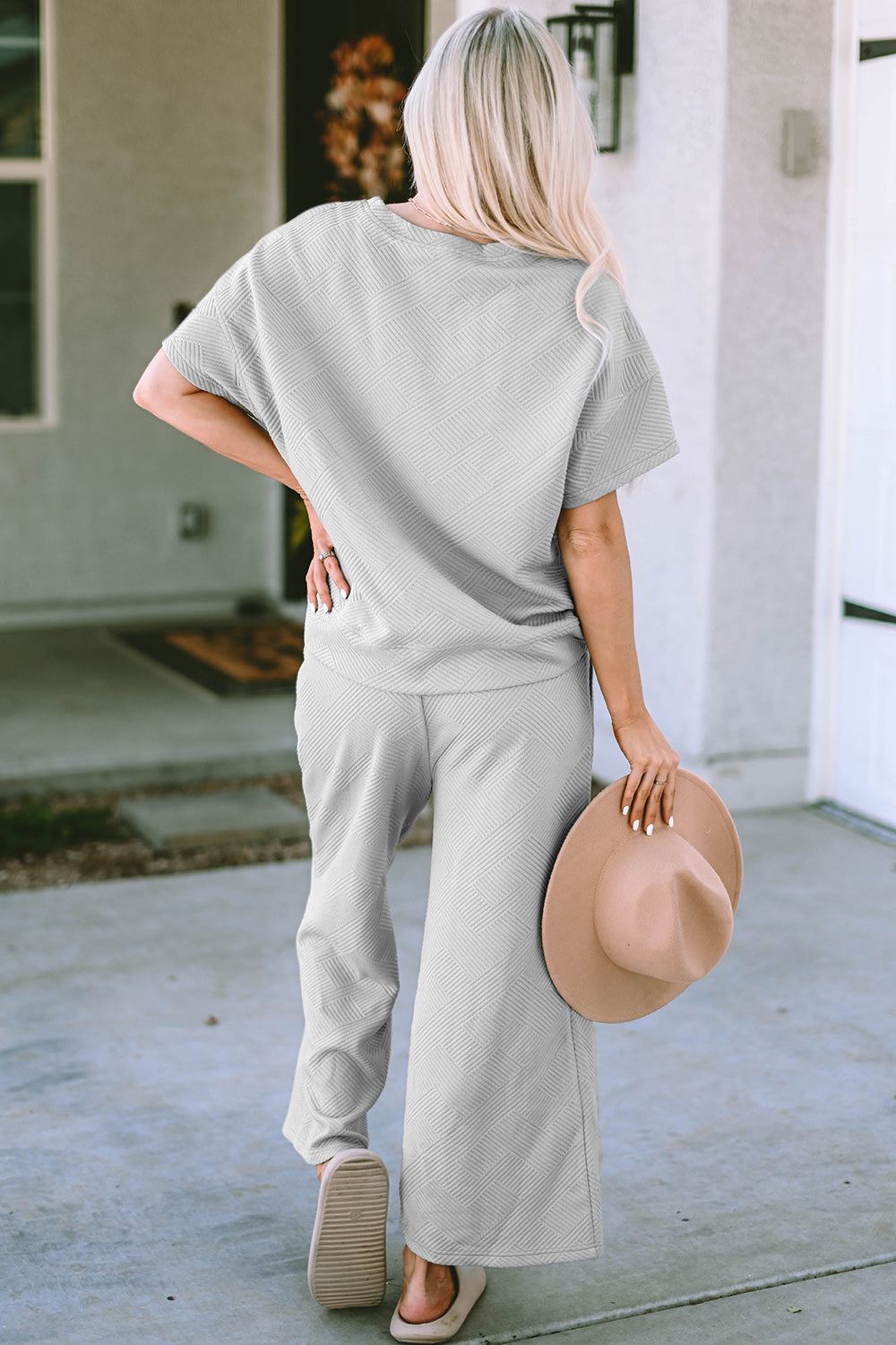 Double Take Texture Short Sleeve Top and Pants Set