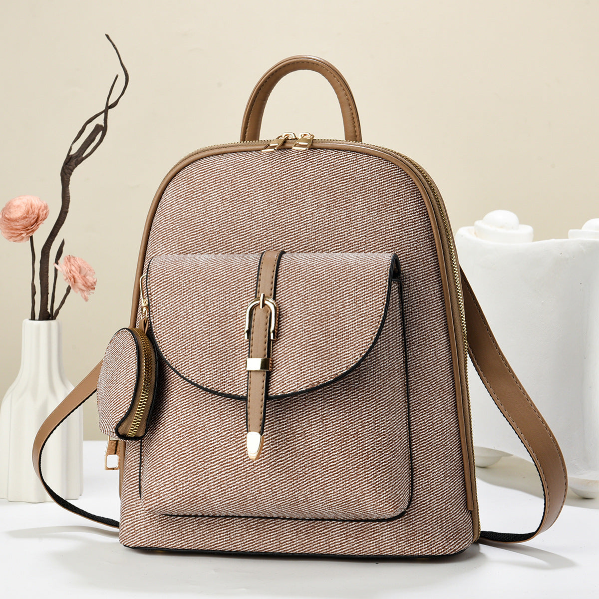 Travel-Ready Vegan Leather Mini Backpack with Pouch | Versatile Daypack