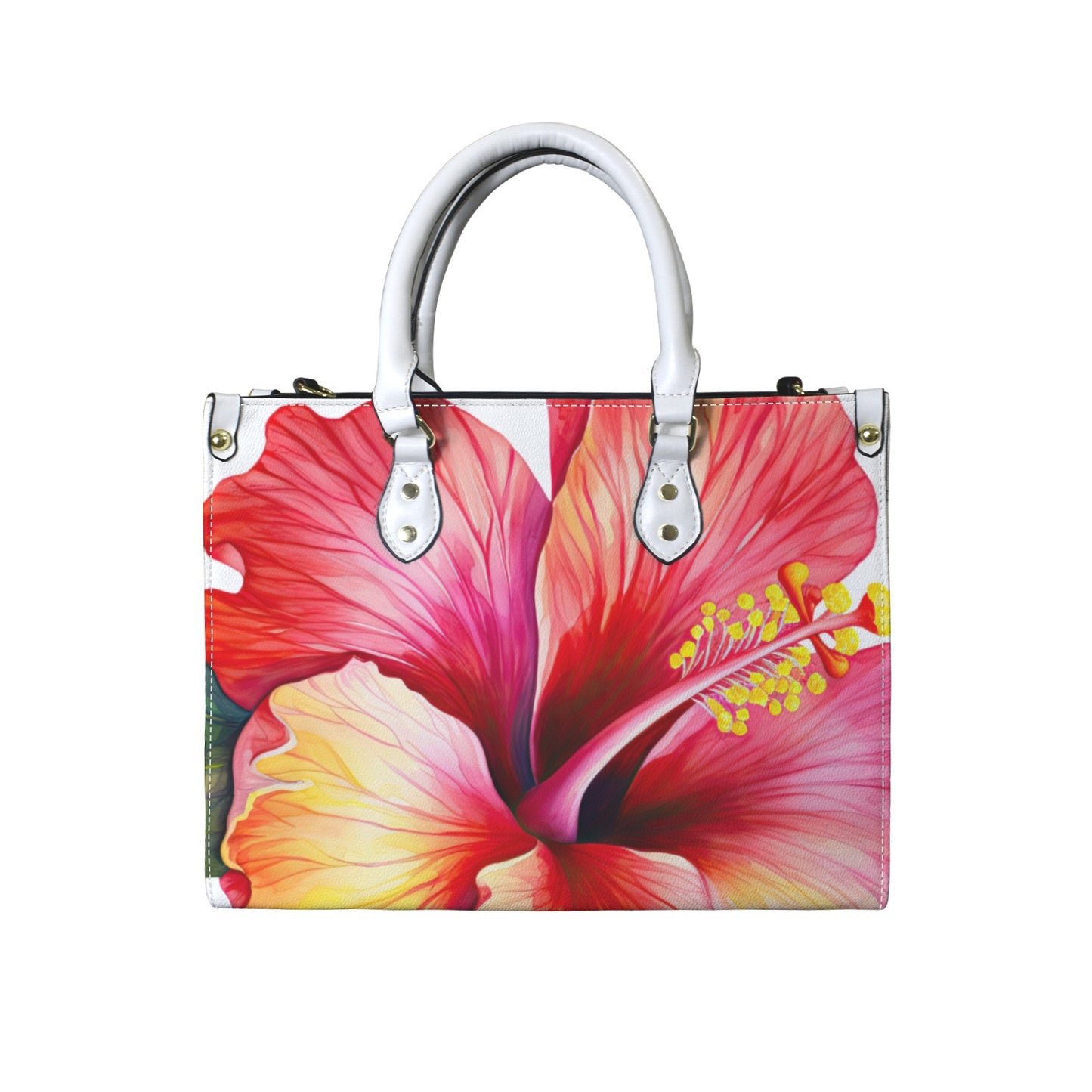 "Radiant Hibiscus" Artistic Floral Premium Vegan Leather Handbag