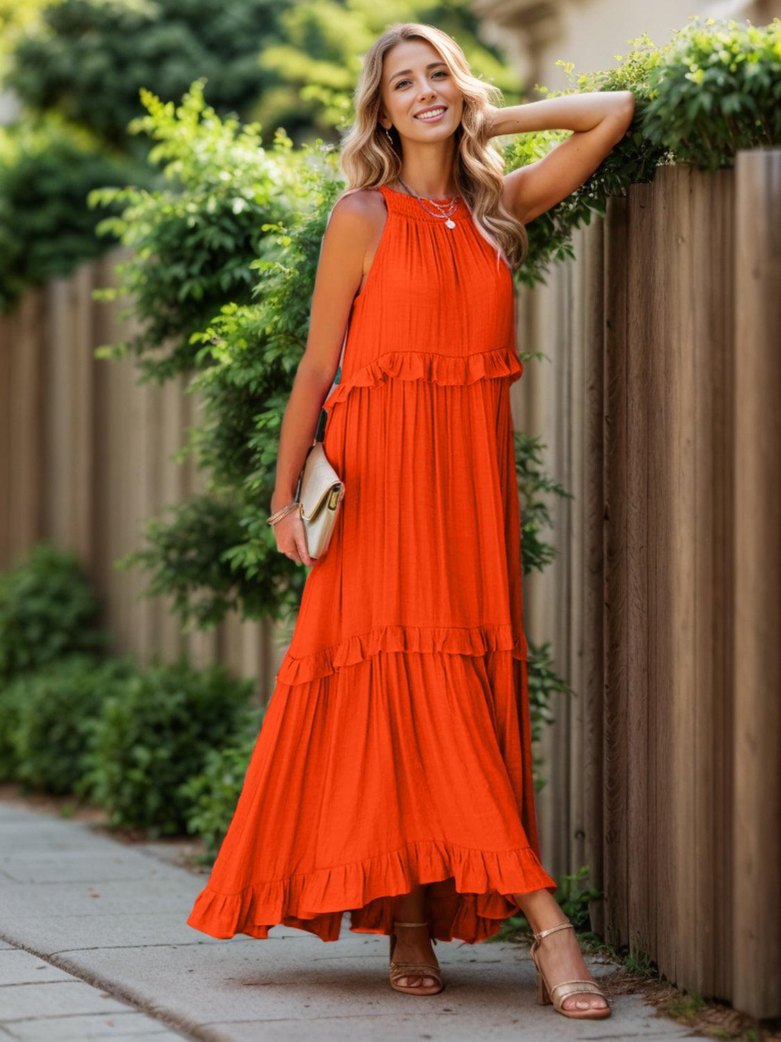 Ruffled Sleeveless Tiered Maxi Dress