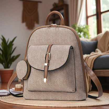 Travel-Ready Vegan Leather Mini Backpack with Pouch | Versatile Daypack