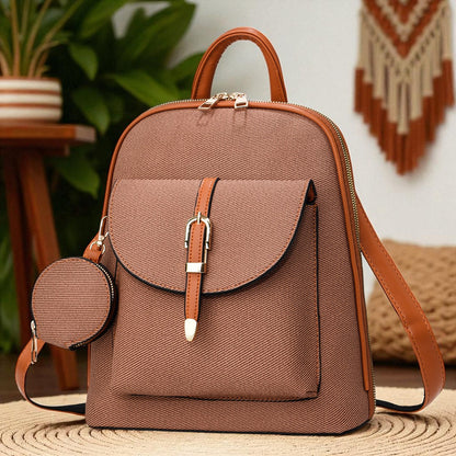 Travel-Ready Vegan Leather Mini Backpack with Pouch | Versatile Daypack