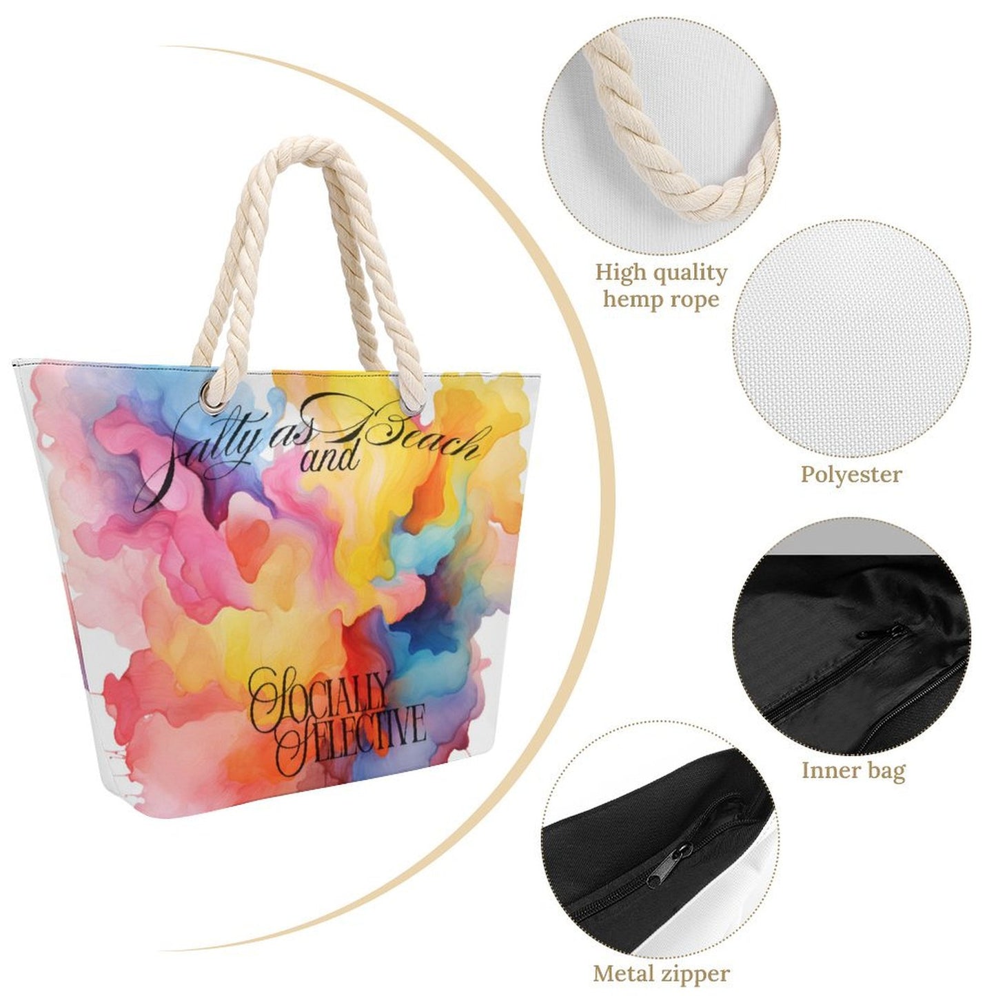 Salty as a Beach & Socially Selective Tote Bag | Watercolor Splash Beach Bag