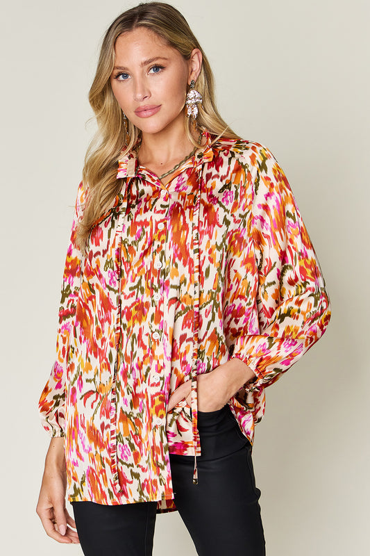 Double Take Printed Button UpShirt