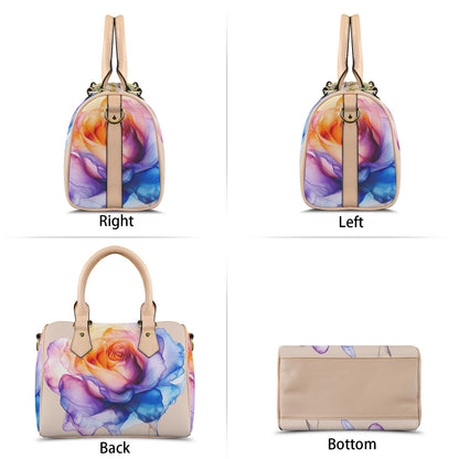 Vibrant Watercolor Rose Handbag | Elegant Vegan Leather Shoulder Bag | Floral Satchel with Strap