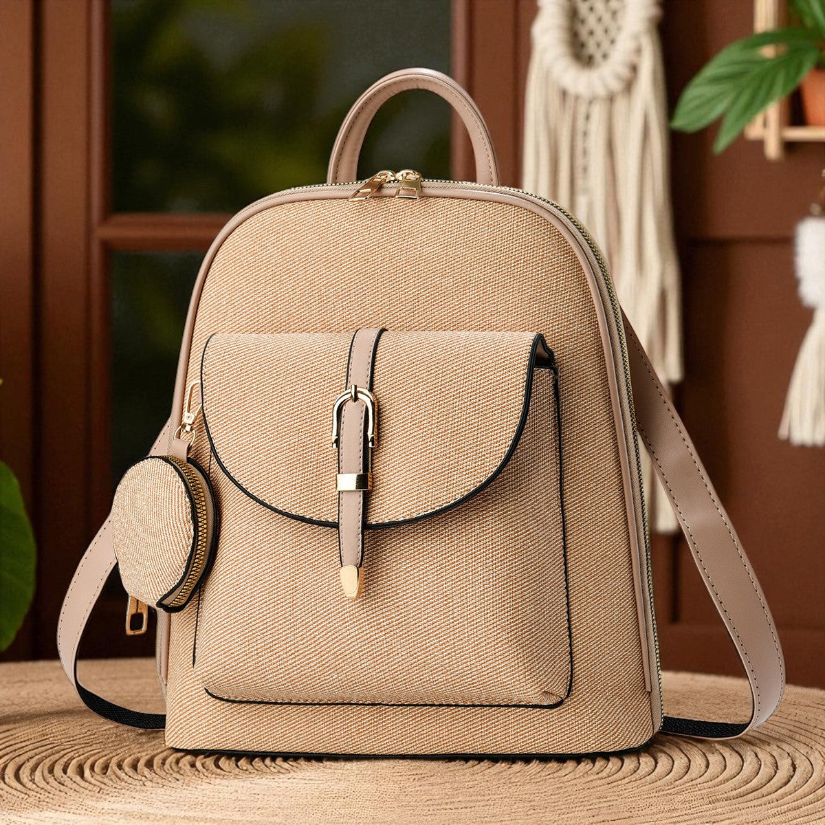 Travel-Ready Vegan Leather Mini Backpack with Pouch | Versatile Daypack