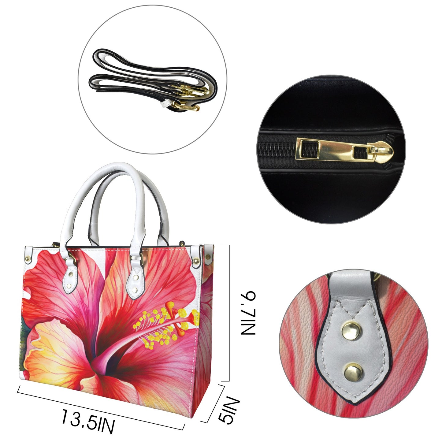"Radiant Hibiscus" Artistic Floral Premium Vegan Leather Handbag