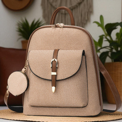 Travel-Ready Vegan Leather Mini Backpack with Pouch | Versatile Daypack