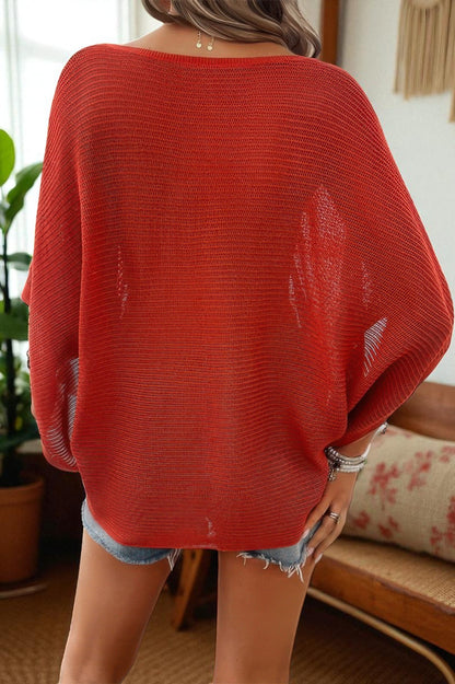 Batwing Sleeve V-Neck Knit Sweater | Lightweight Travel Top