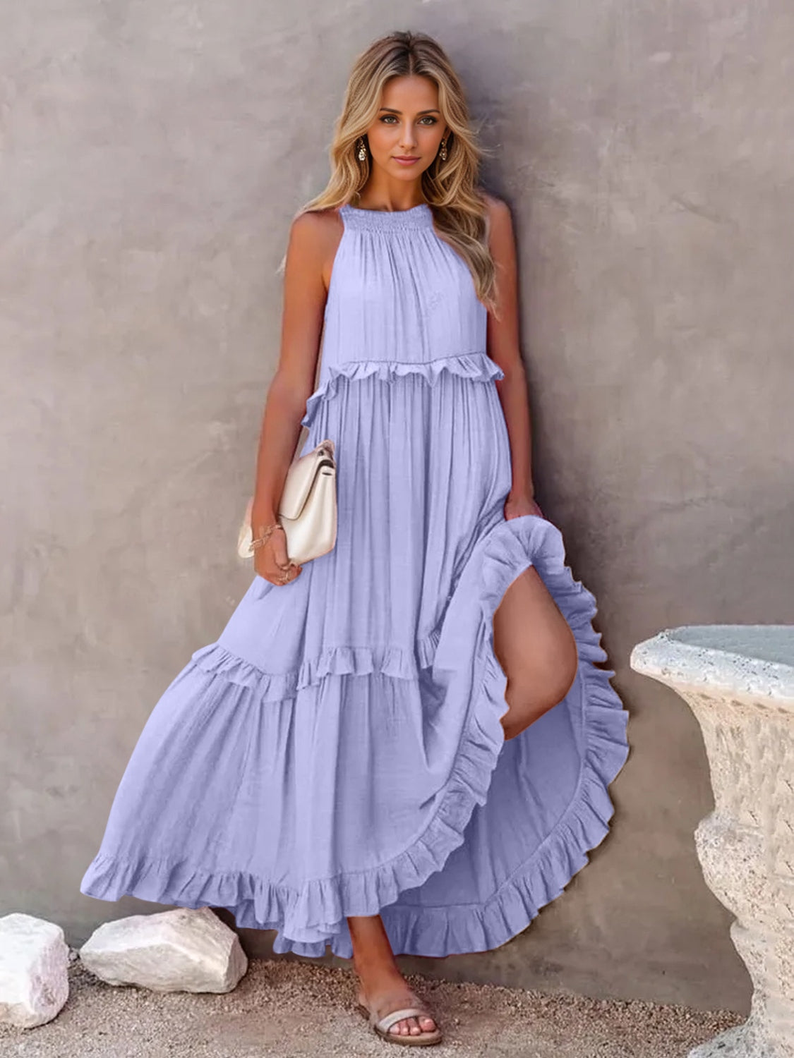 Ruffled Sleeveless Tiered Maxi Dress