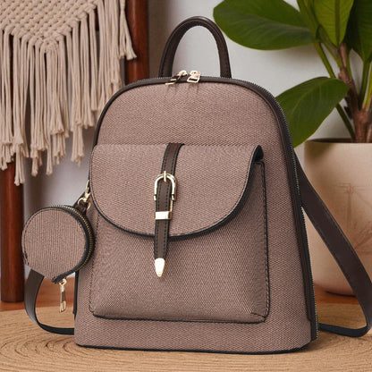 Travel-Ready Vegan Leather Mini Backpack with Pouch | Versatile Daypack