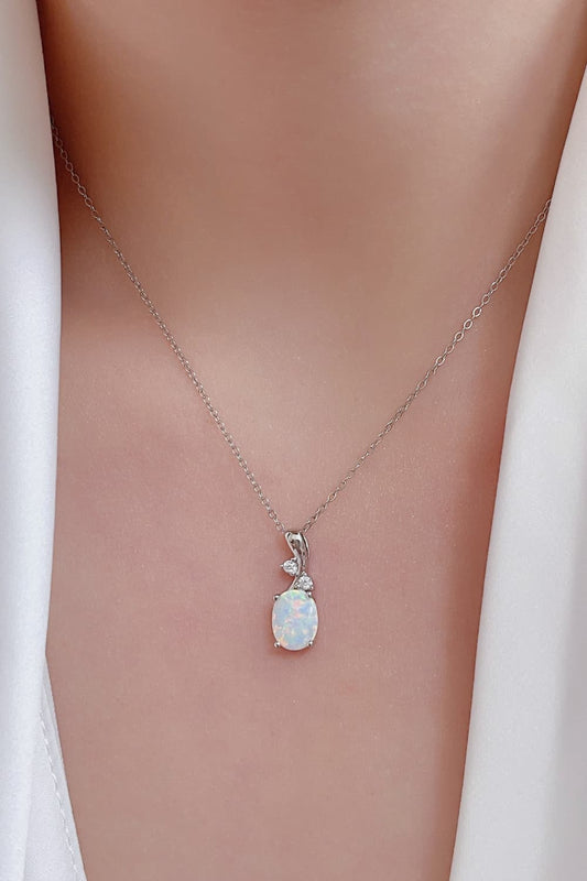 Opal Oval Pendant Chain Necklace