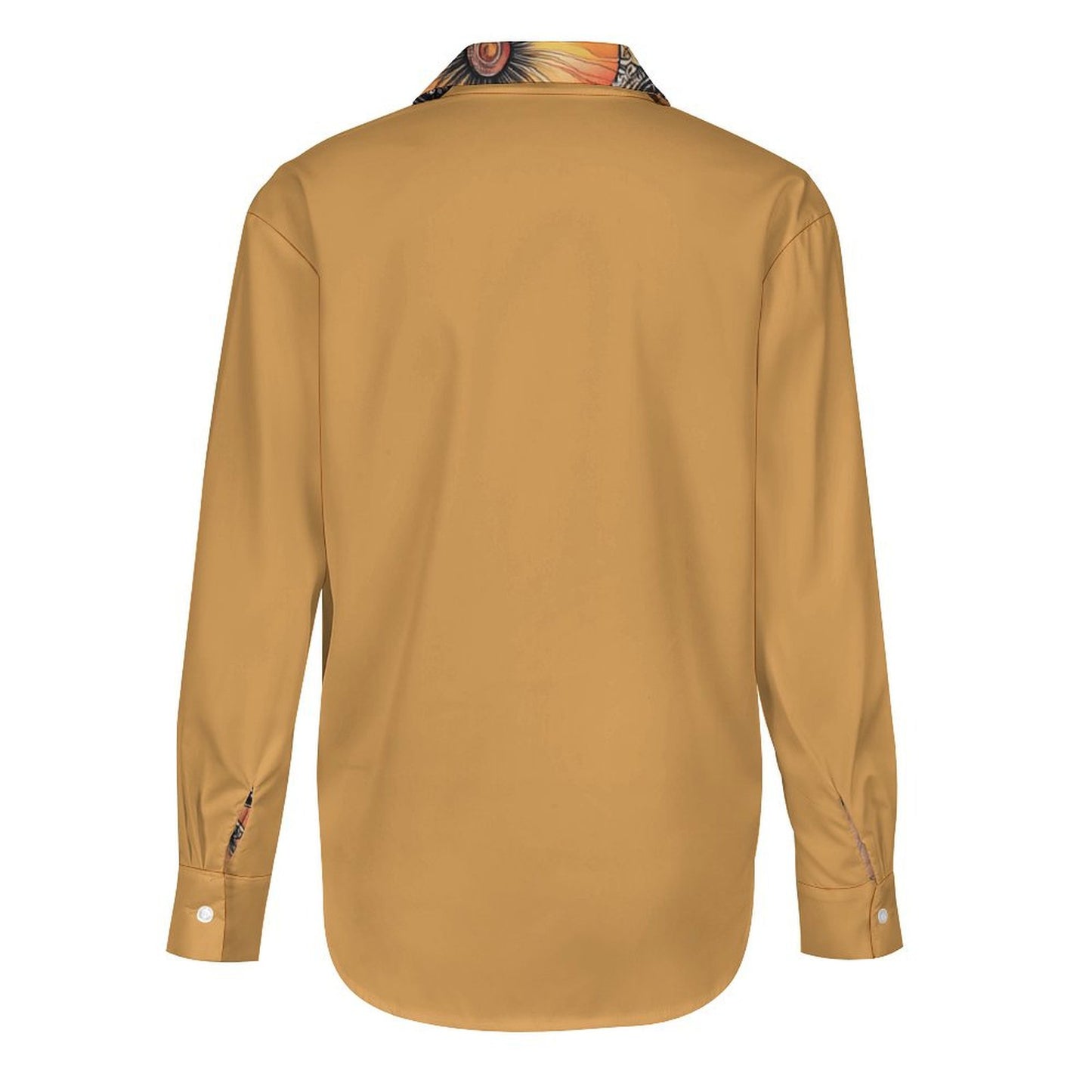 Artistic Floral Portrait Silk Velvet Button-Down Shirt – Ochre