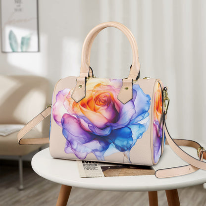 Vibrant Watercolor Rose Handbag | Elegant Vegan Leather Shoulder Bag | Floral Satchel with Strap