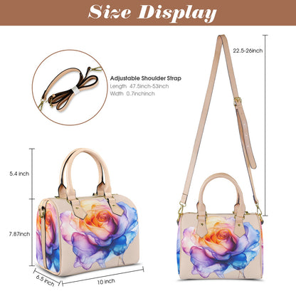 Vibrant Watercolor Rose Handbag | Elegant Vegan Leather Shoulder Bag | Floral Satchel with Strap