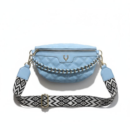 Quilted Vegan Leather Belt Bag with Aztec Strap /Adjustable Crossbody Purse