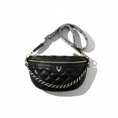 Quilted Vegan Leather Belt Bag with Aztec Strap /Adjustable Crossbody Purse