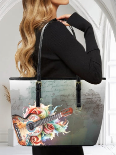 Josefine Boho Floral Guitar Tote Bag vegan Leather Tote Bag