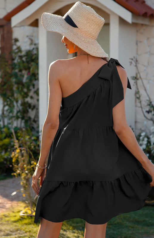 Tied One-shoulder Ruffled Dress