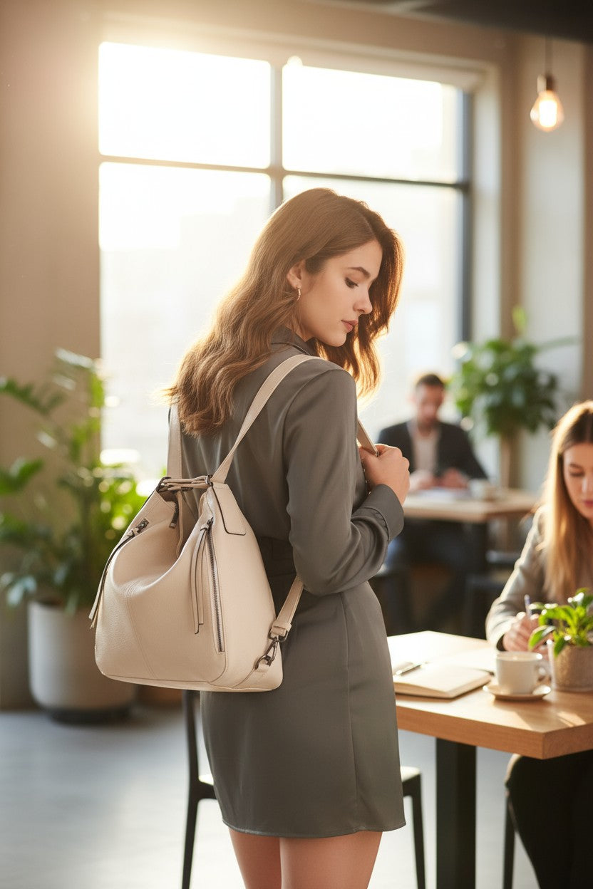 Vegan Leather Messenger Backpack Bag Set