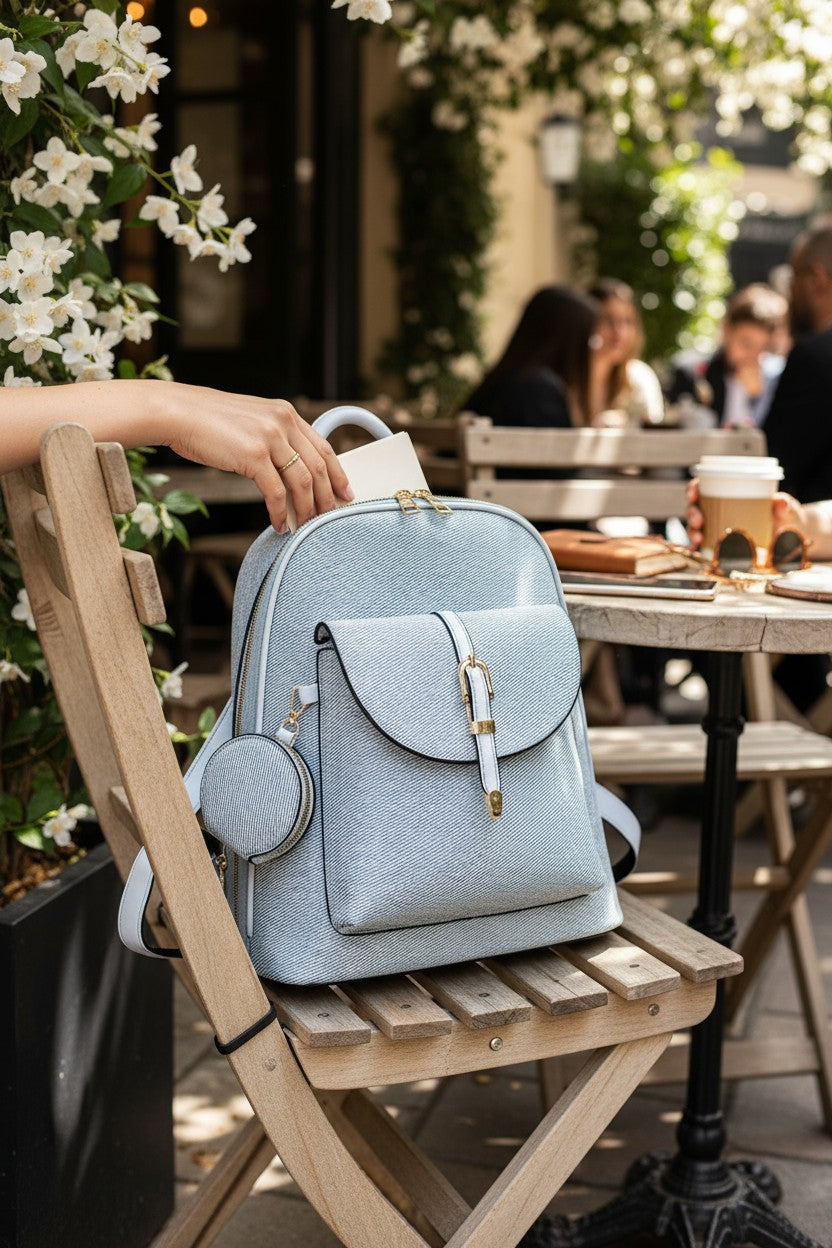 Travel-Ready Vegan Leather Mini Backpack with Pouch | Versatile Daypack