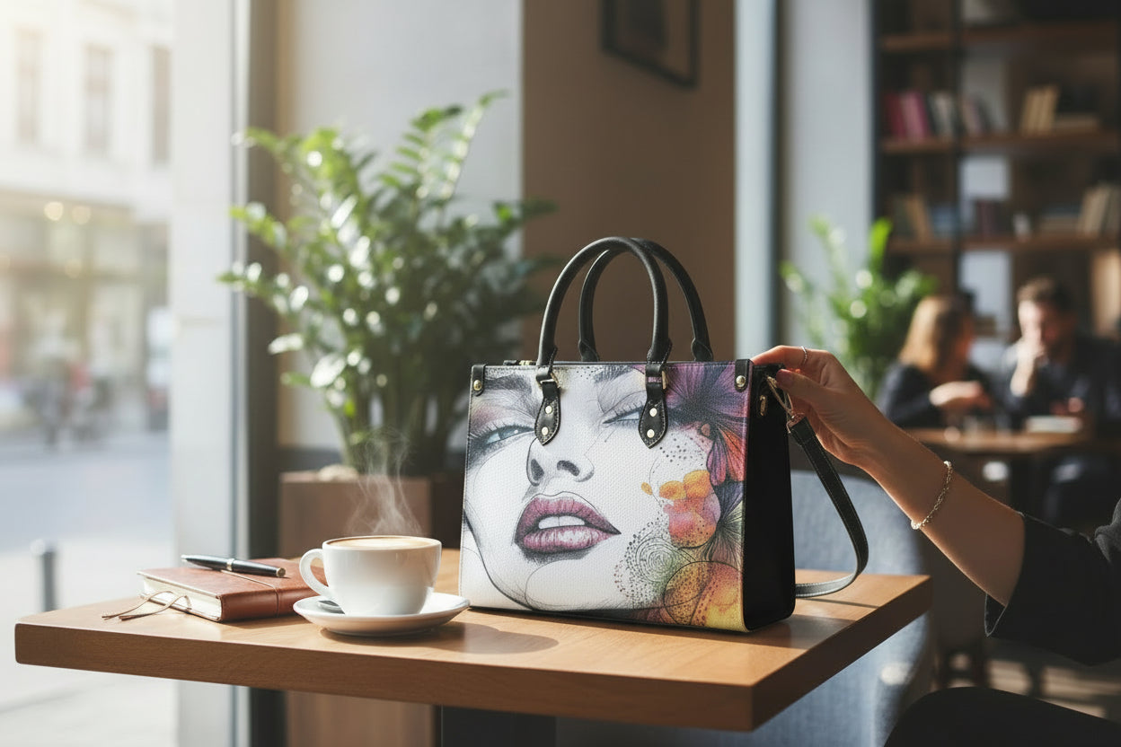 "Enigmatic Muse" Artistic Portrait Premium Vegan Leather Handbag