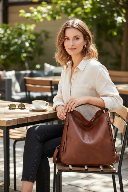 Vegan Leather Messenger Backpack Bag Set