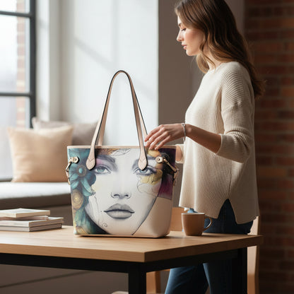 "Ethereal Azure" Artistic Portrait Waterproof Designer Tote Bag