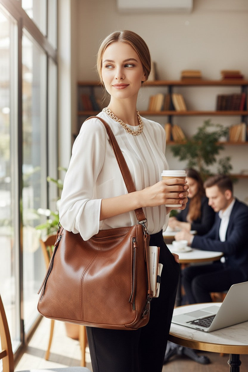 Vegan Leather Messenger Backpack Bag Set