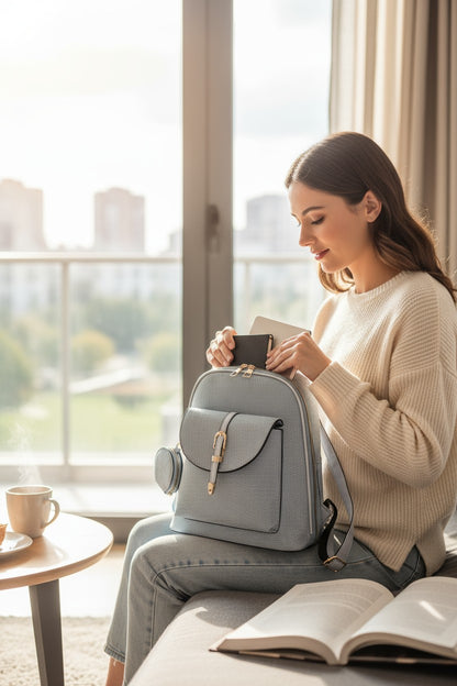 Travel-Ready Vegan Leather Mini Backpack with Pouch | Versatile Daypack