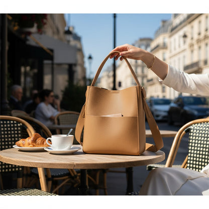 The European Retro Slouchy Vegan Leather Bucket Bag