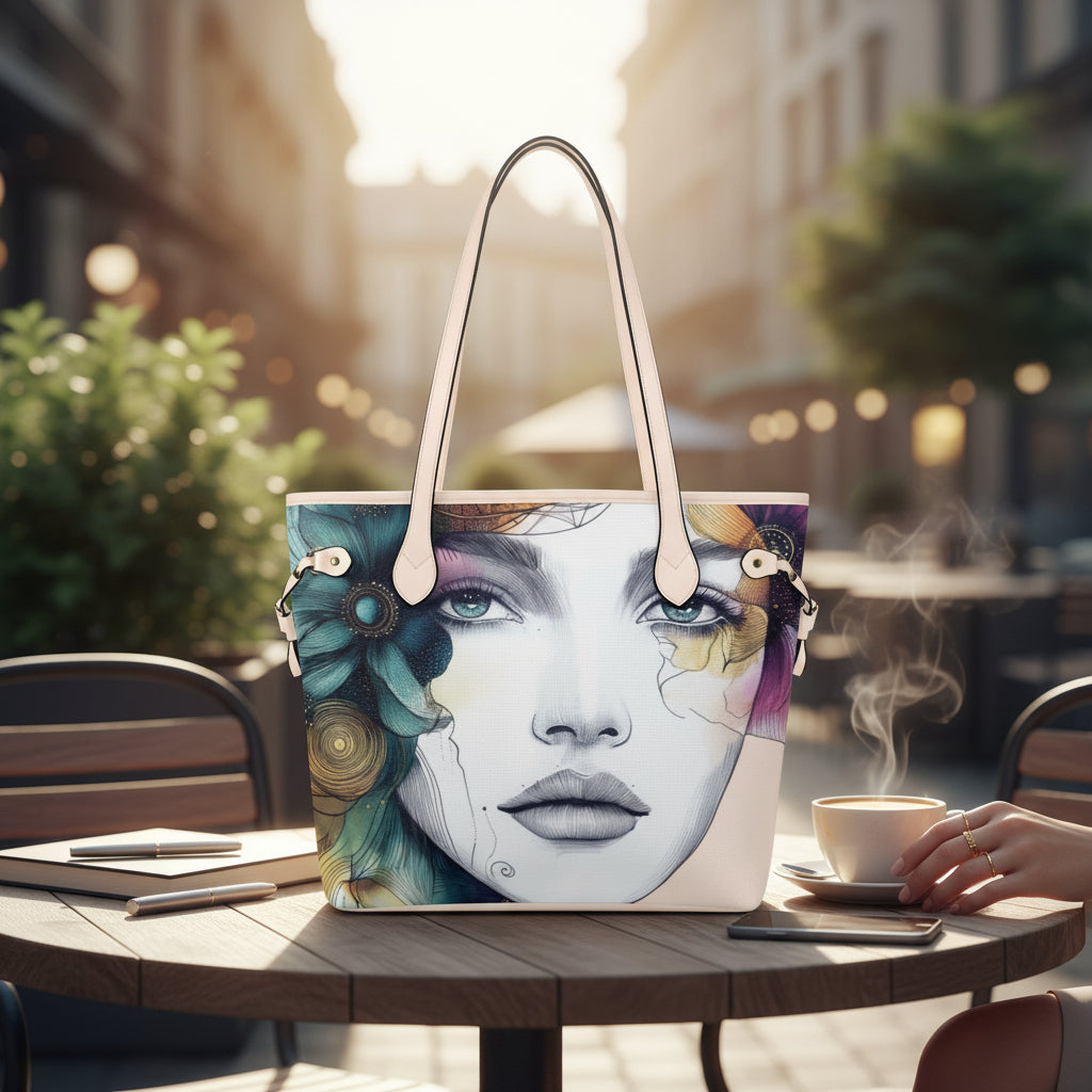 "Ethereal Azure" Artistic Portrait Waterproof Designer Tote Bag