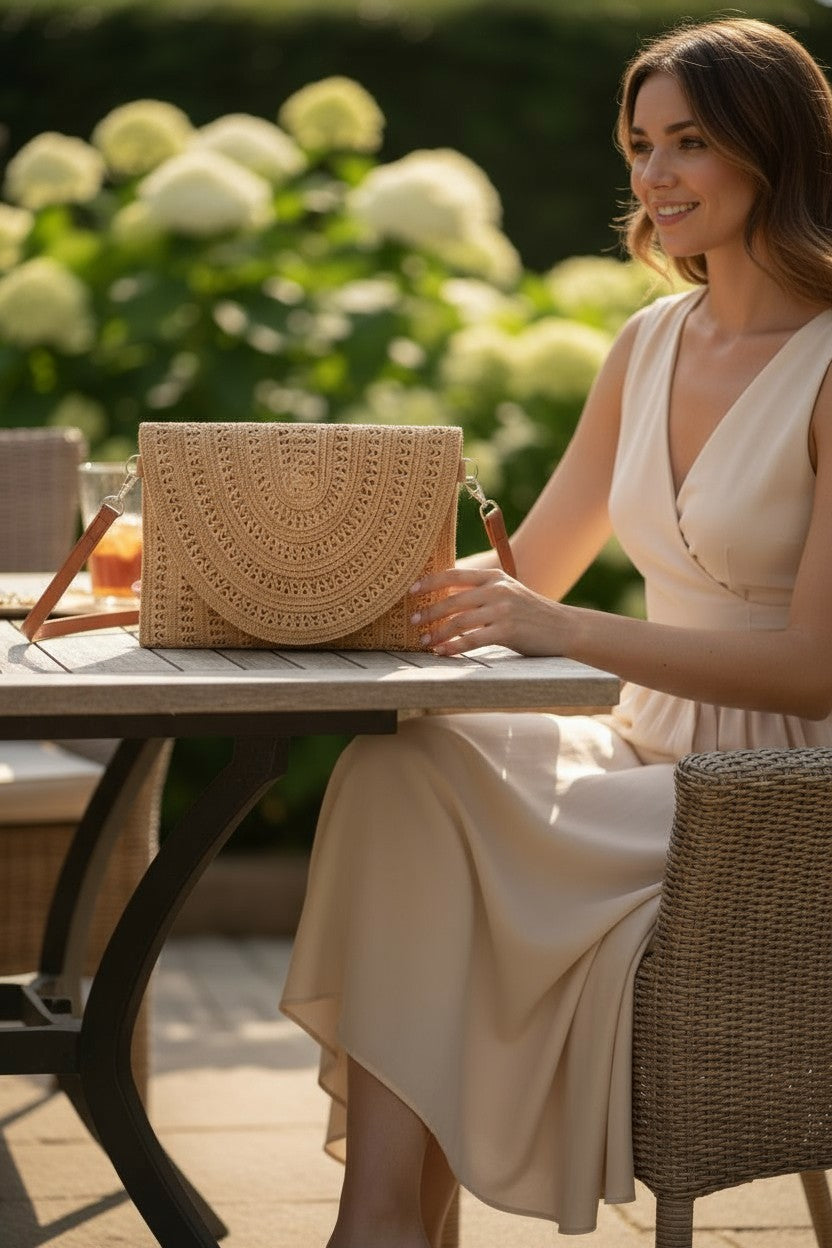 Boho Woven Straw Clutch Crossbody Bag | Convertible Vacation Resort Purse