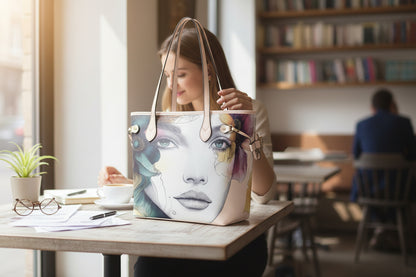 "Ethereal Azure" Artistic Portrait Waterproof Designer Tote Bag