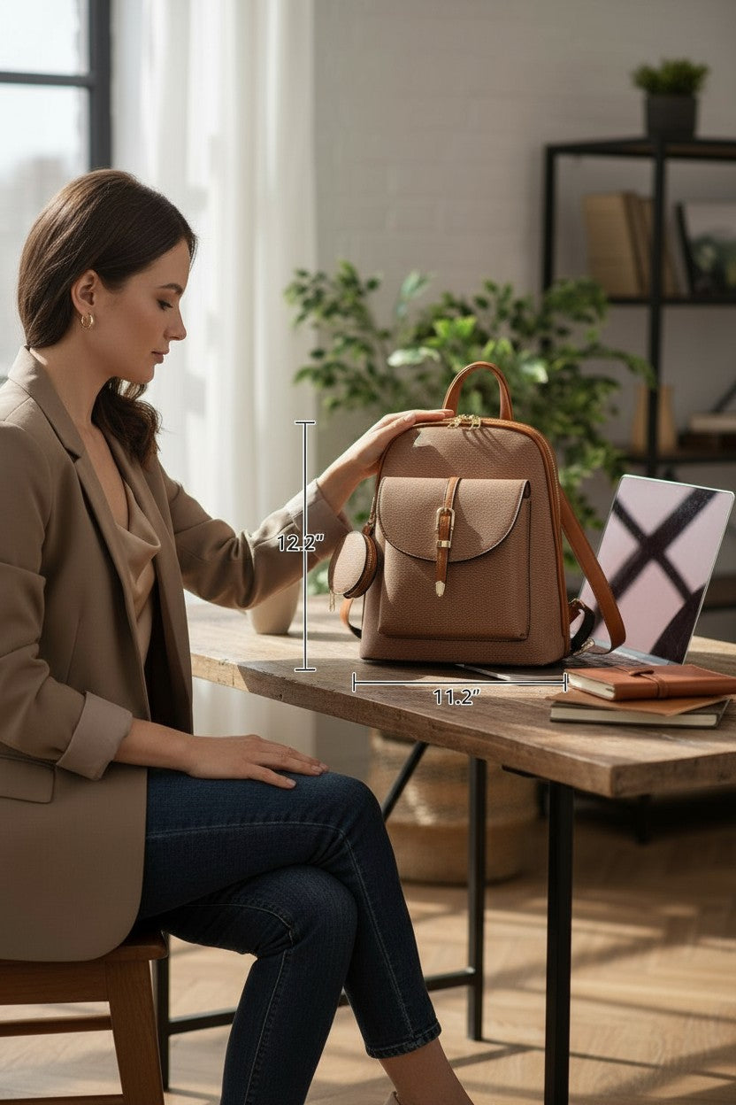 Travel-Ready Vegan Leather Mini Backpack with Pouch | Versatile Daypack