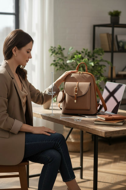 Travel-Ready Vegan Leather Mini Backpack with Pouch | Versatile Daypack